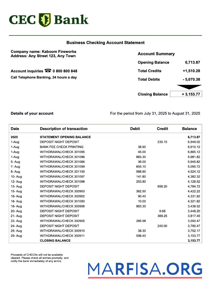 Downloadable Romania CEC business firm statement Word and PDF format sample